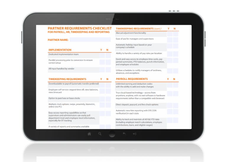 HR and Payroll Partner Requirements Checklist
